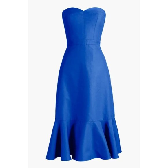 NEW Womens J. Crew Strapless Ruffle-hem cotton silk Dress in Faille Blue sz 6 P - Picture 8 of 8